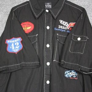 Raw Blue‎ Nostalgia Drag Race Button Up Shirt Mens 2X Short Sleeve